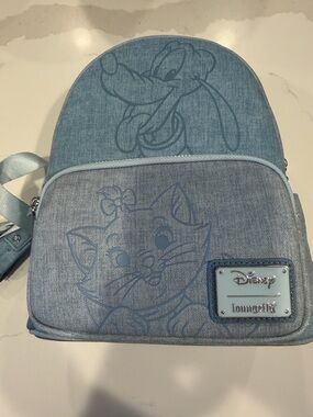 Loungefly Disney Light Blue Denim Mini Backpack with Cat & Pluto Sketches